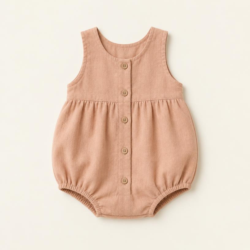 Peach button romper